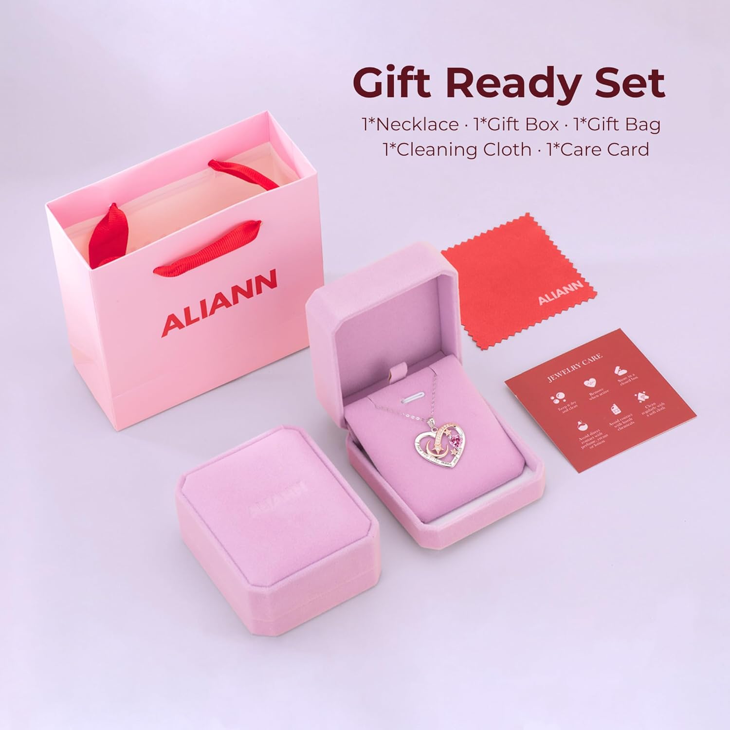 925 Sterling Silver Birthstone Heart Necklace for Women, “I Love You to the Moon and Back” Pendant, Gift-Ready Anniversary Birthday Jewelry Gift for Her Wife Mom Daughter Grandma - Image 2