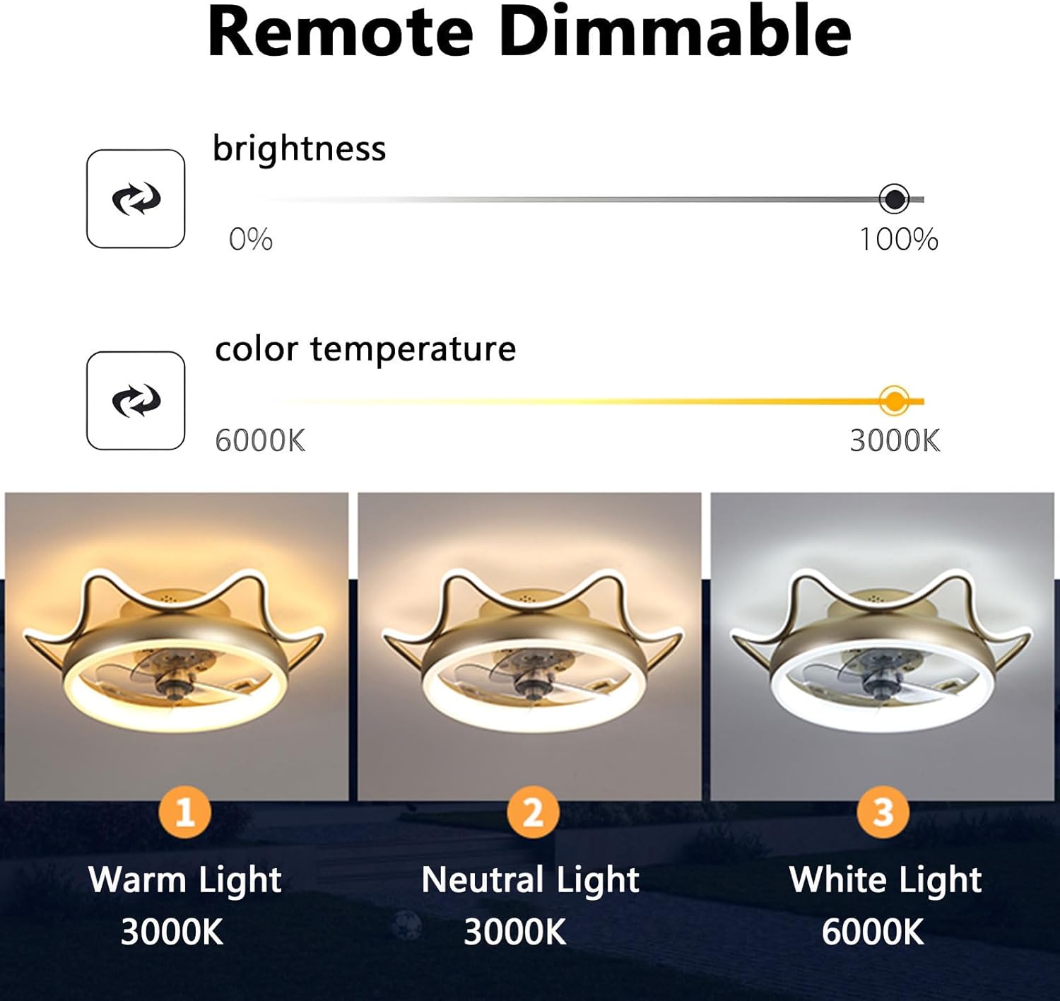 Modern Gold Ceiling Fan Light Dimmable LED Ceiling Light Remote Mute Ceiling Fan with Light 6 Gear Wind Speed Timing for Bedroom Dining Room Living Room