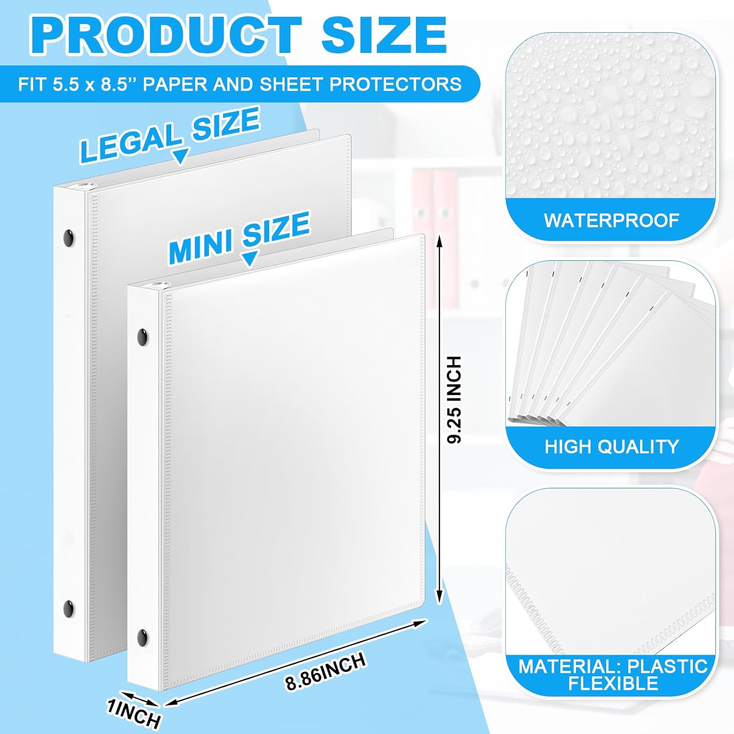 Henoyso 6 Pcs 1 Inch Mini 3 Ring Binders with Clear Front View Cover, Round Ring White A5 Binders Bulk Pack for School Office, Holds up to 240 Sheets, 5.5 x 8.5 Paper Half Letter Pages Organizer