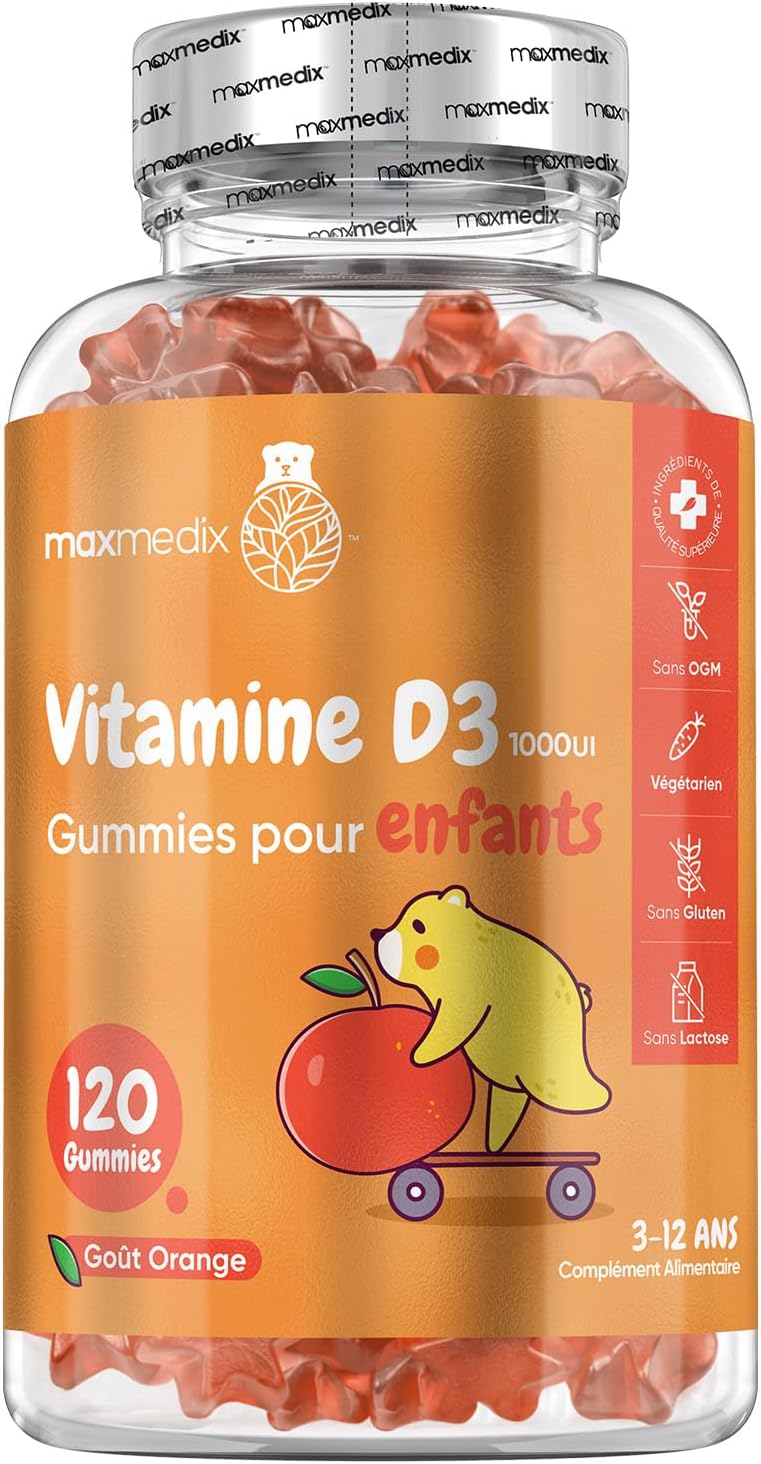 Vitamin D Child, 120 Vegetarian Gummies for 4 Months Low in Sugar Orange Flavor, Lives of Cholecalciferol 1000ui Children’s Vitamin Gummies from 3 Years