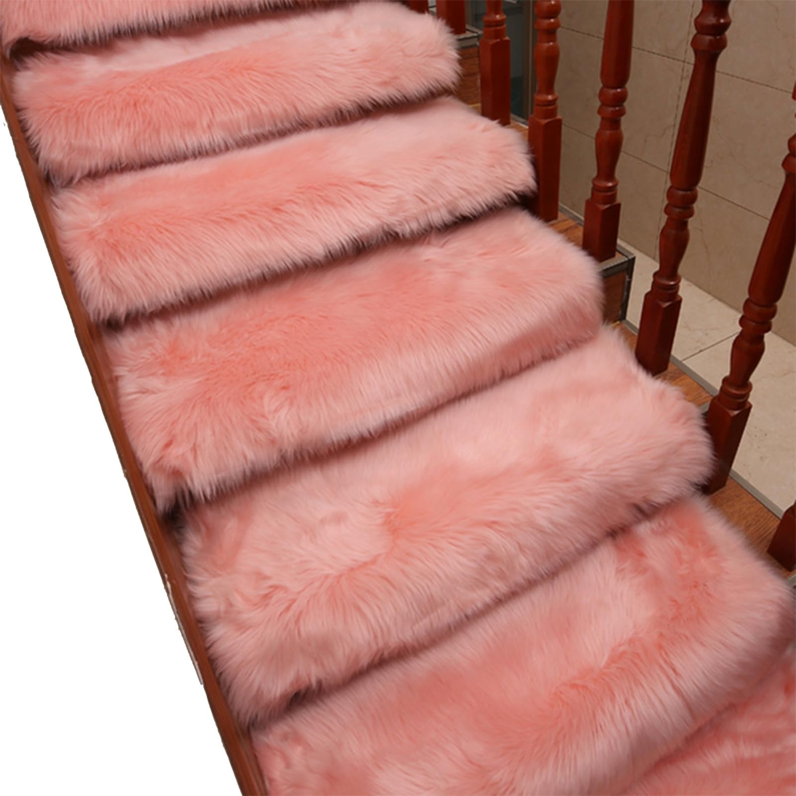 Alfombra felpa escaleras 85x25 cm rosa claro lavable para peldaños de madera