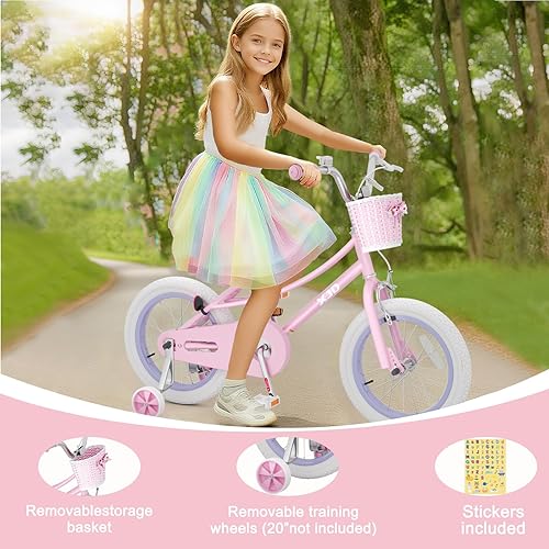 Miniatura 2 de XJD Bicicleta para niñas de 2 a 12 años de edad, bicicleta para niños de 12 a 20 pulgadas, con ruedas de entrenamiento y cesta Rosa,Flor Rosa,Rosa