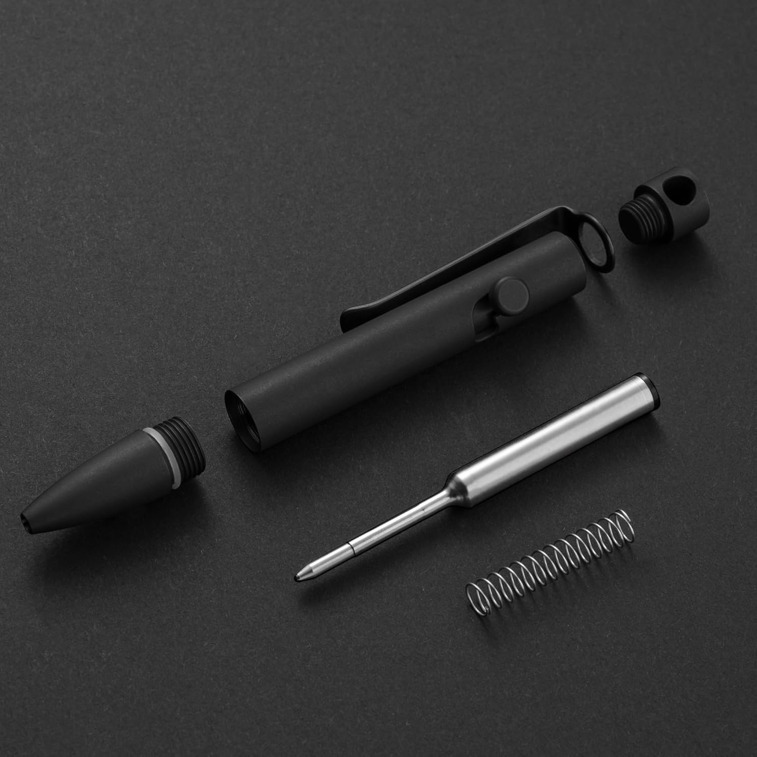 KeyUnity KP05BK Bolt Action EDC Pen with Clip, Titanium Pocket Ballpoint Pen for Everyday Carry (Black)