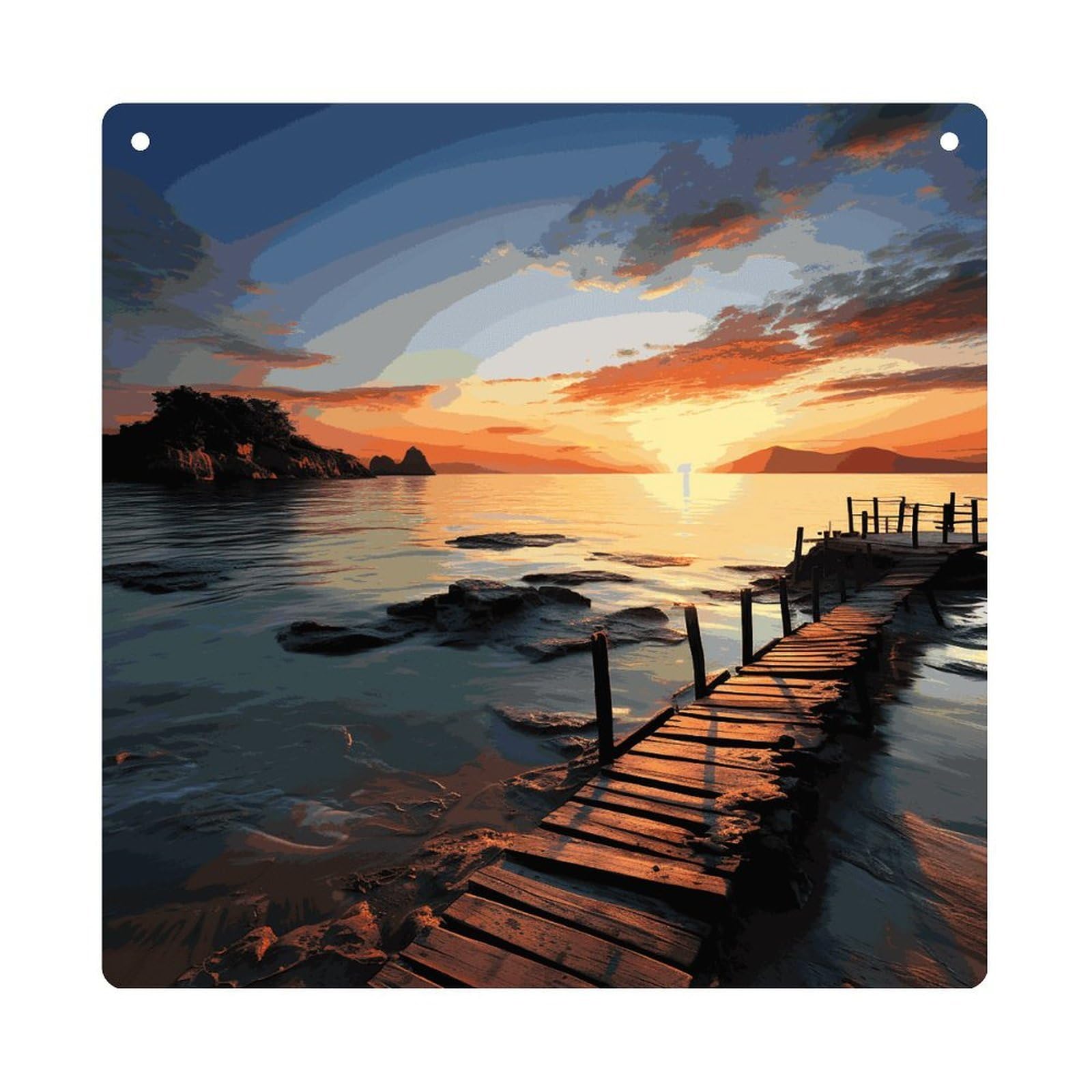 Adfgyerh Style Seascape Sunset Ocean Beach Hanging Ornaments Window Hanging Modern Acrylic Decor For Living Room Bedroom Dining Room Hallway Office Wall Decor, 8X8 In