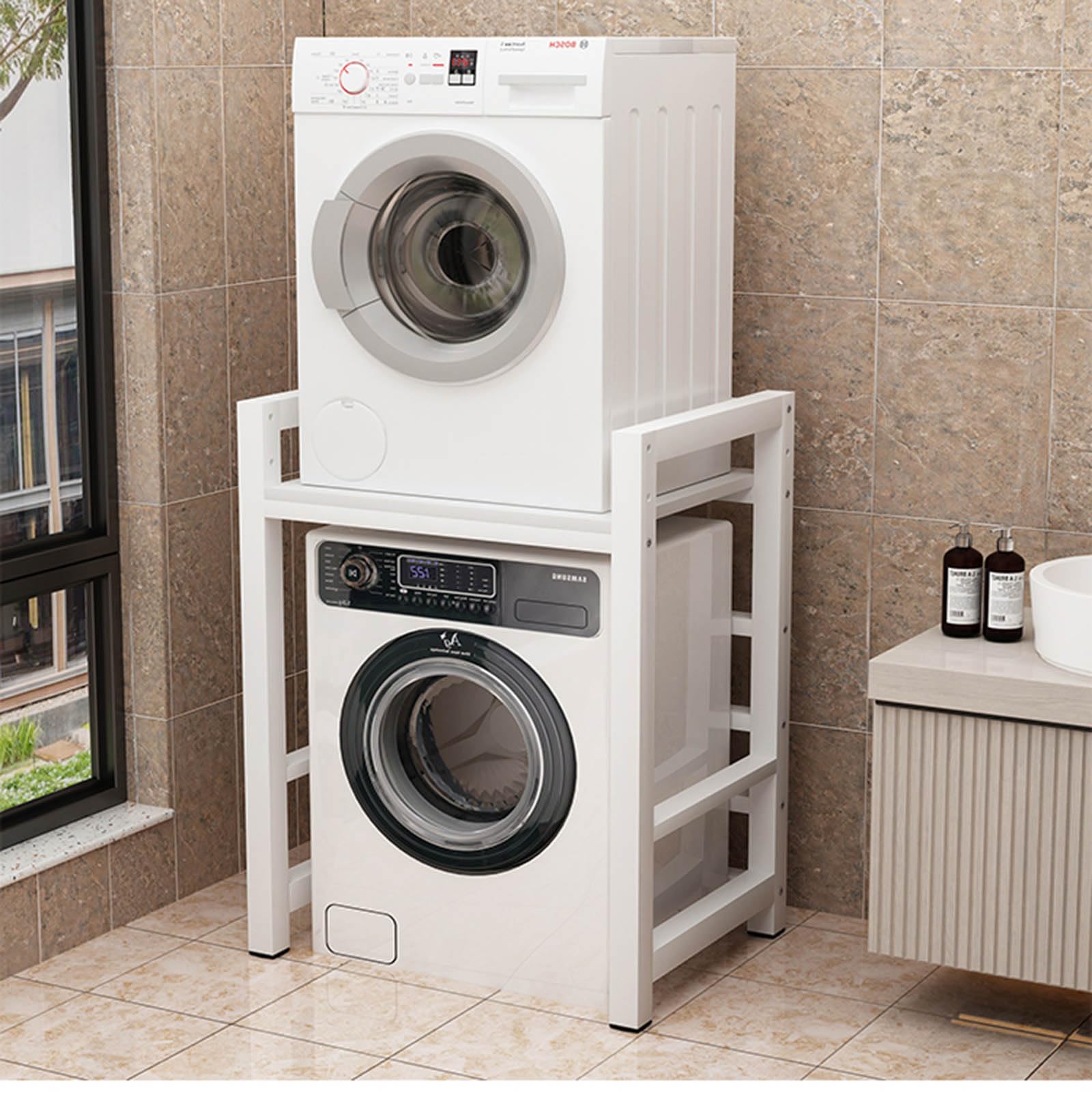 Laveuse et sécheuse en teck avec roues – Fourrure de lavage pour un gain de place pratique et facile