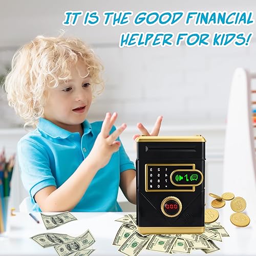Miniatura 6 de Kendyy Alcancía electrónica con pantalla táctil, caja fuerte para cajeros automáticos, bancos de monedas con contraseña y 10 canciones,