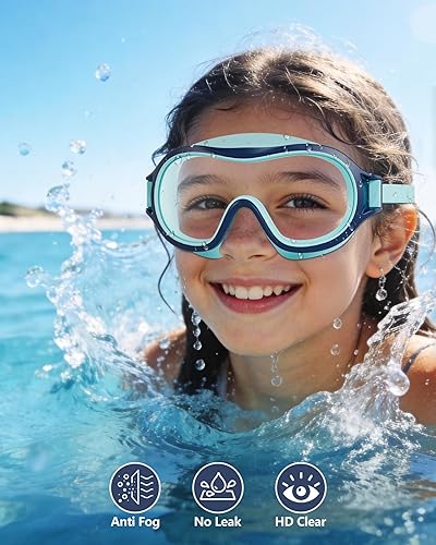 Miniatura 2 de Aegend 2 Pack Swim goggles for Kids 3-15, Anti-Fog Anti-UV Wide Vision Waterproof, No leak Swimming goggles for Boys Girls Rosa-cian y azul