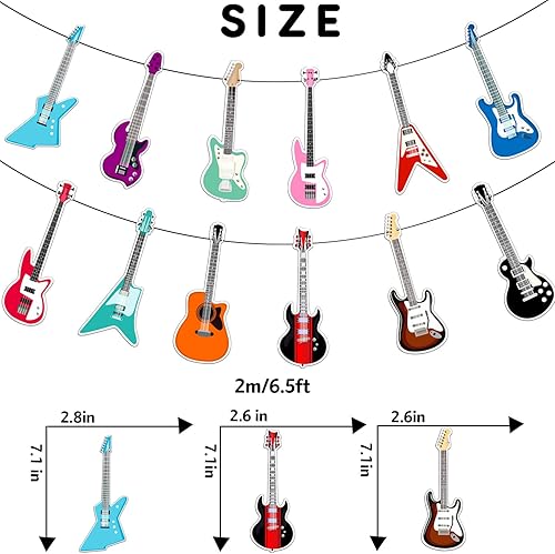 Miniatura 6 de Cartel de feliz cumpleaños de guitarra, decoración geométrica multicolor para fiestas temáticas de música para niños y niñas, 5 x 78 pulgadas