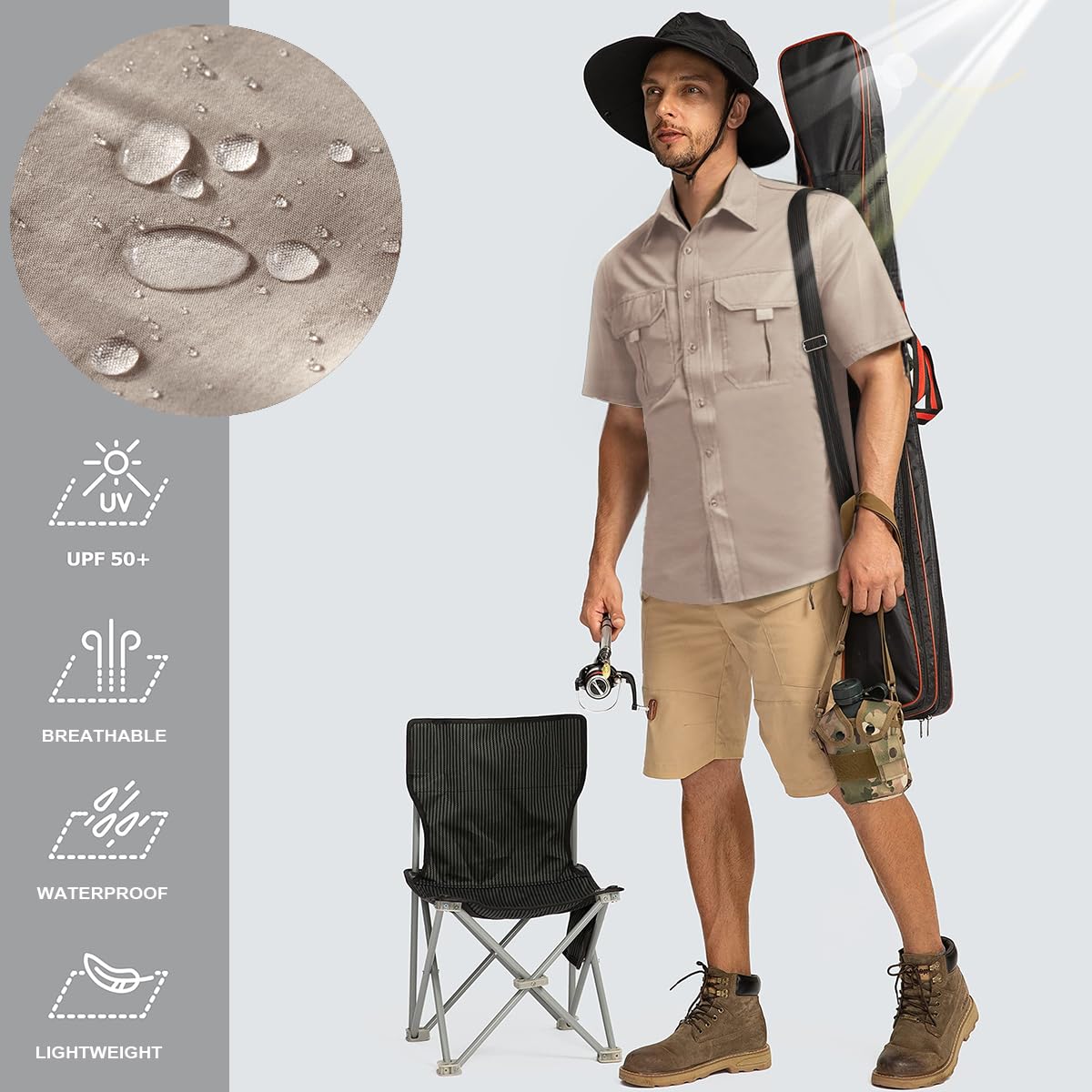 Camicia Safari da Uomo Lavoro Maniche Corte Sportiva Camicie da Pesca Escursionismo Outdoor Protezione UV