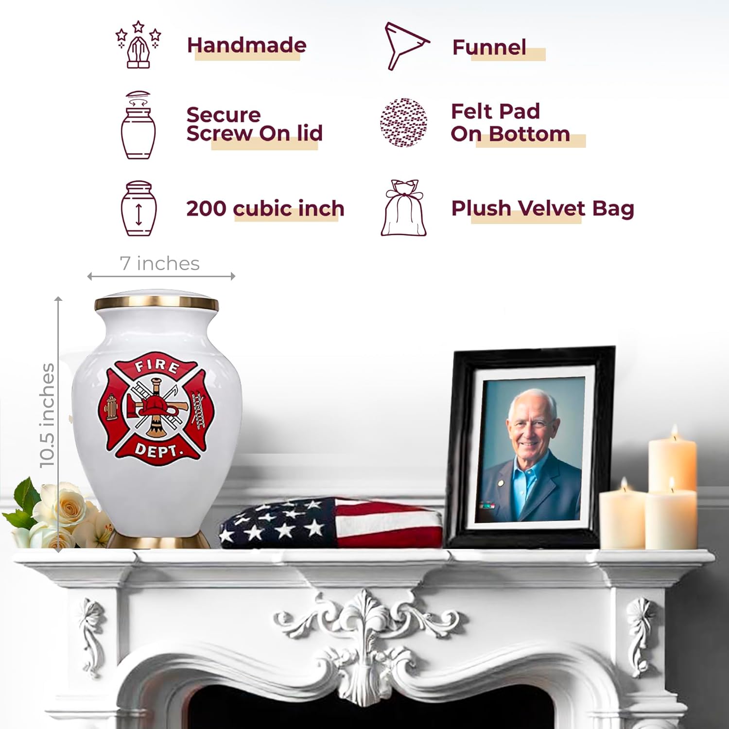 Trupoint Memorials Cremation Urns for Human Ashes, Military and Patriotic Decorative Burial Urn for Veteran Adult Men and Women, Large Fireman
