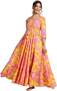 GULMOHAR JAIPUR Women's Cotton Ankle Length Printed Flared Gown Price In India