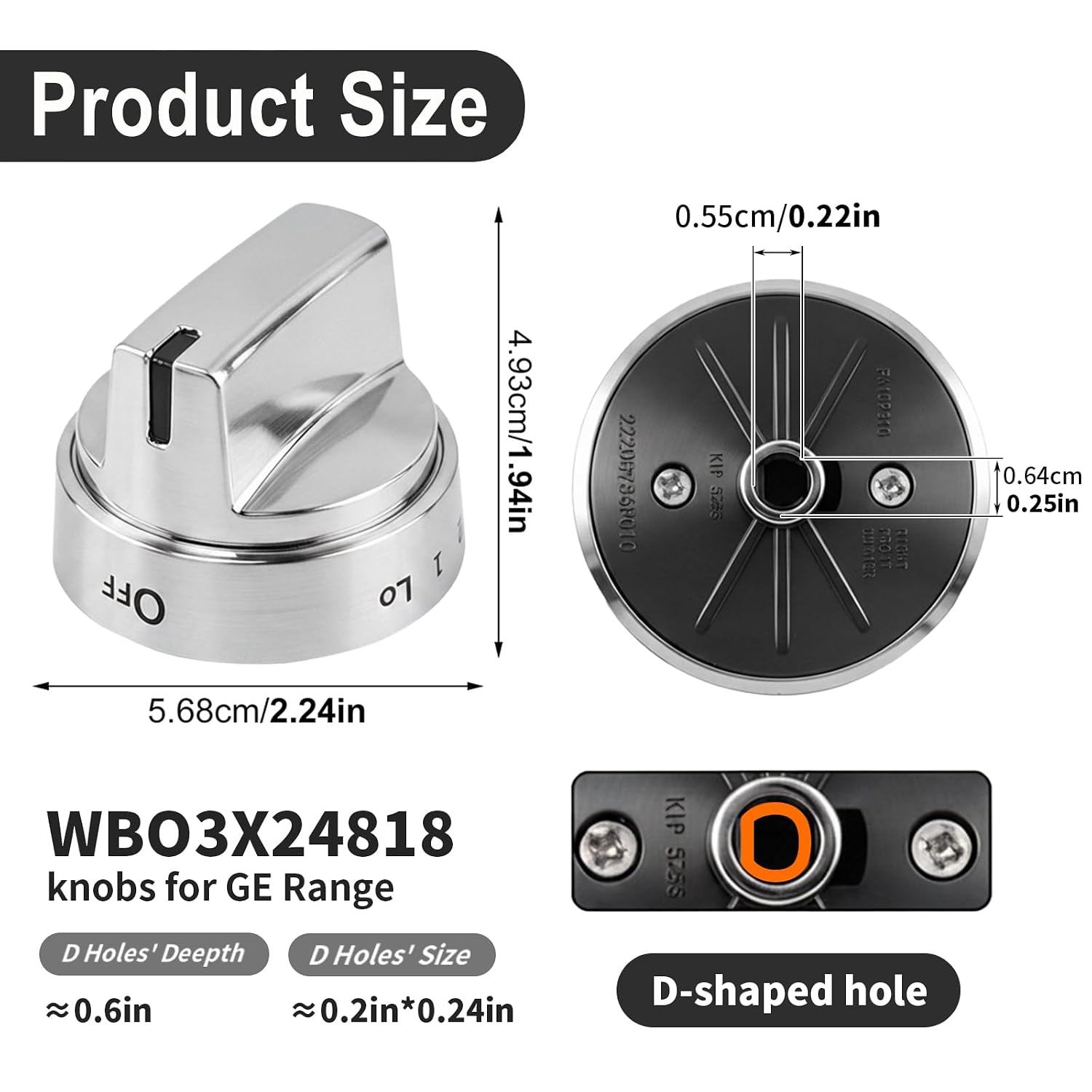 WB03X24818 Gas Stove Knobs， Stainless Steel Replacement for GE Range Stove