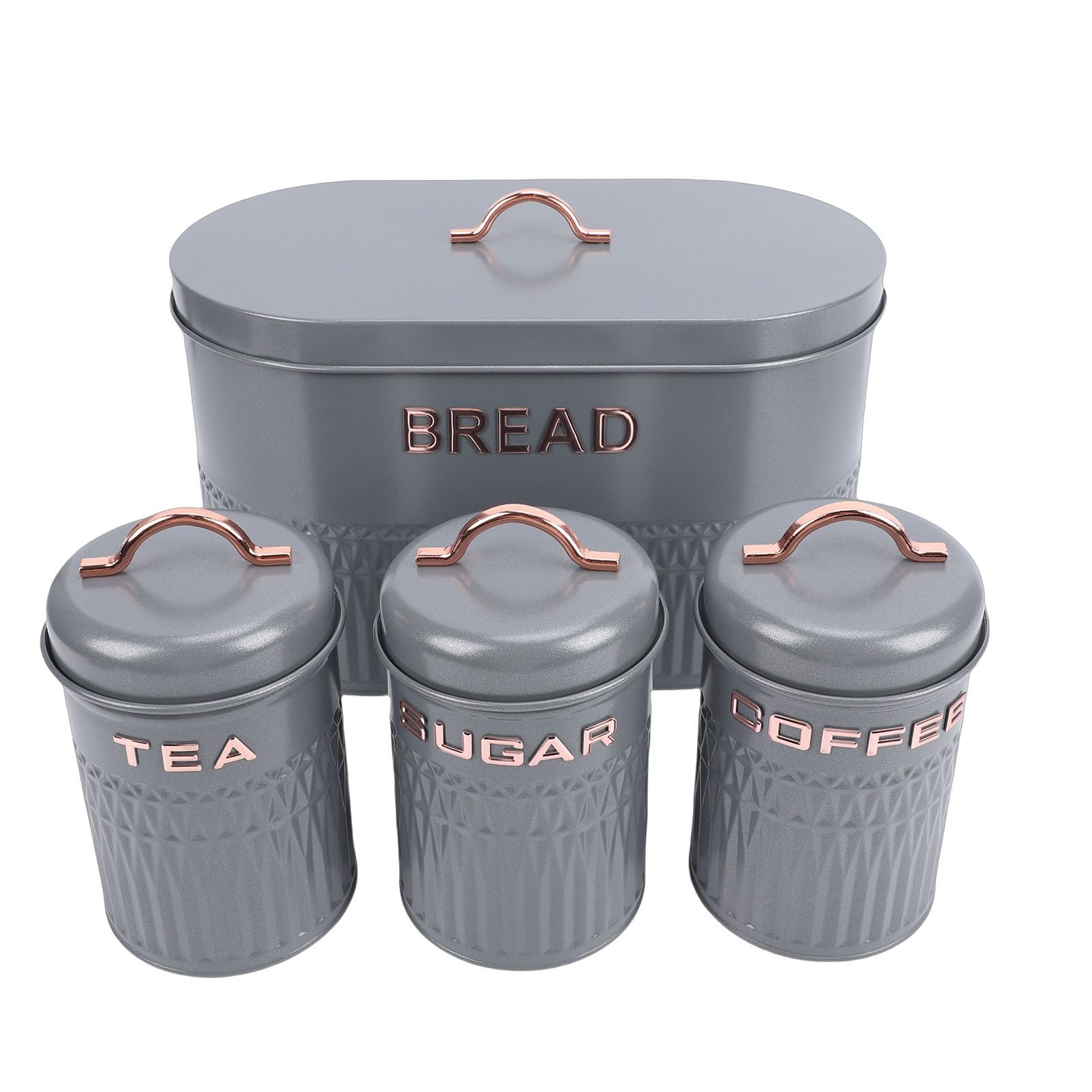 Juego de Caja de Pan y Recipiente, 3 Recipientes Etiquetados con Caja de Pan Grande para Almacenamiento de café, té, Azúcar, Hecho de Hierro Resistente para Organización de (GRAY)