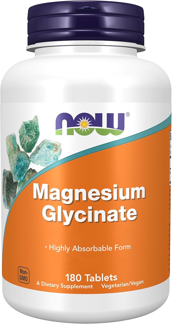 Now Foods Magnesio Glicinato 200mg - 180 Tabletas Veganas Sin Gluten ni Soja