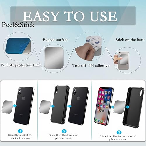 Miniatura 4 de Paquete de 12 placas de metal de 4 tamaños diferentes para teléfono, soporte magnético para automóvil con adhesivo 3M, compatible con soportes