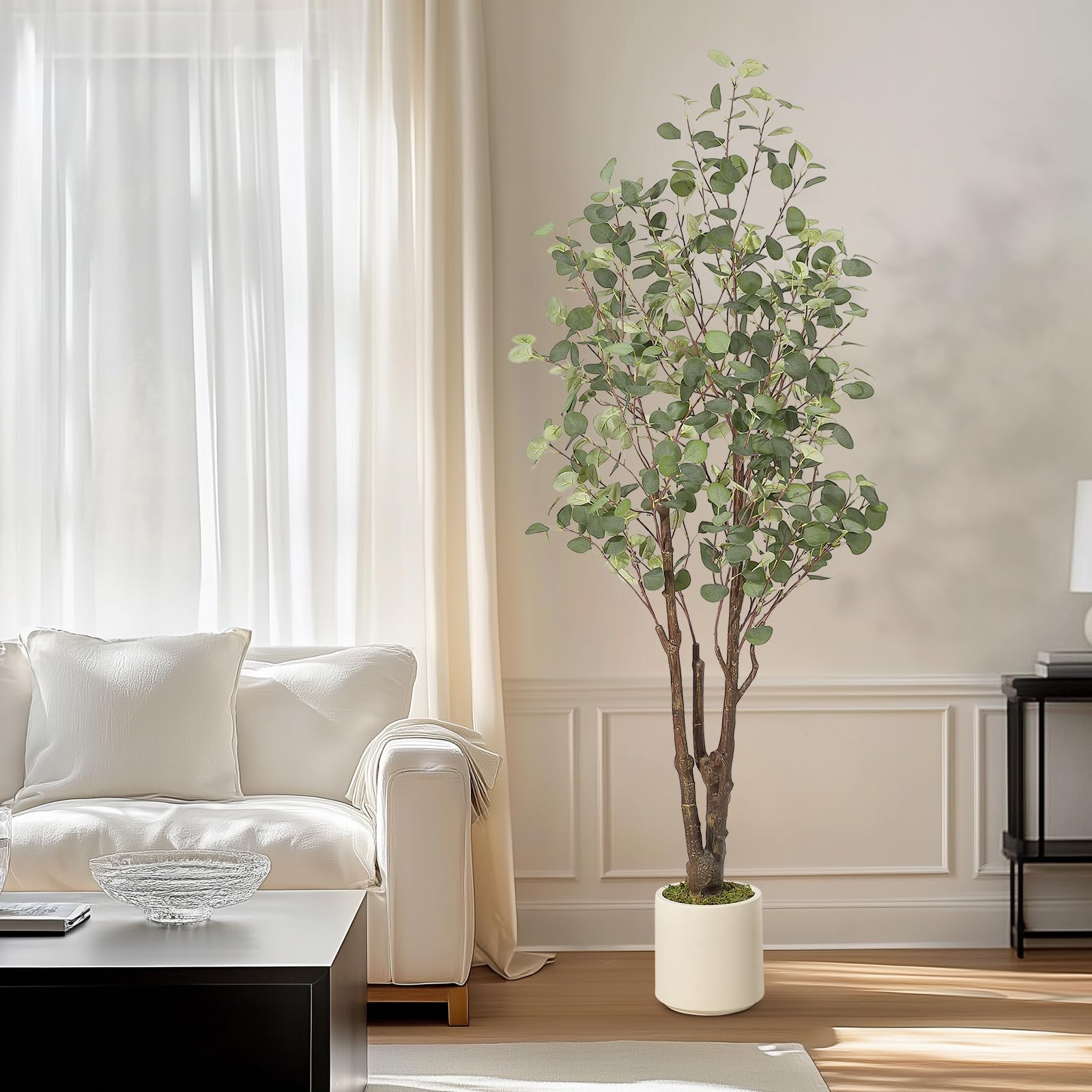 Garvee Künstlicher Eukalyptusbaum Indoor Mit 50 LED Lichtern,180 cm Kunstpflanzen Groß Kunstbaum Im Topf Für Indoor Outdoor Home Schlafzimmer Büro Garden Dekoration
