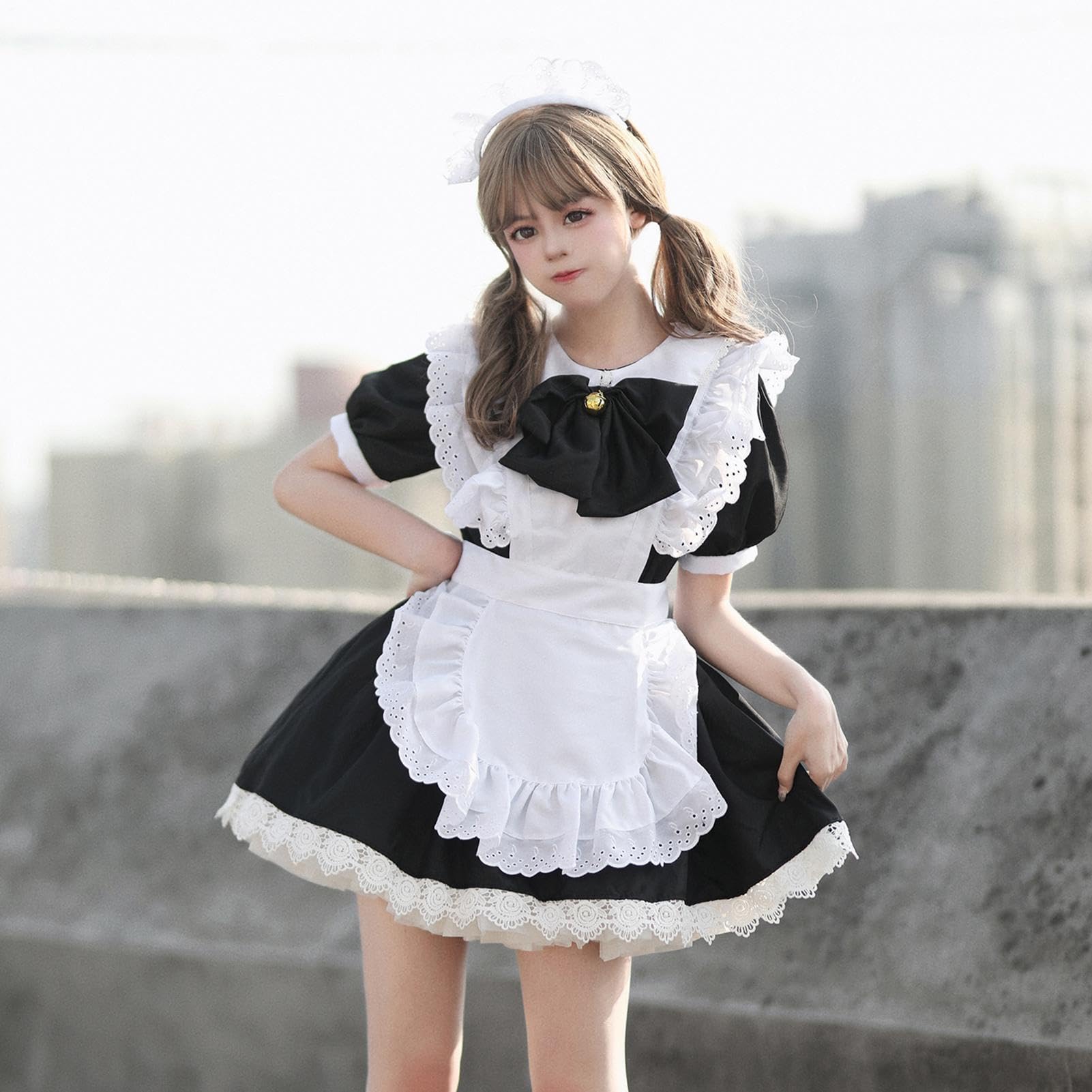 Kostium pokojówki, urocze damskie fantazyjne ubrania z koronką, kostium pokojówki, cosplay, na Halloween, imprezę, festiwale, do wewnątrz, na zewnątrz, do szkoły, domu, podwórka, ogrodu