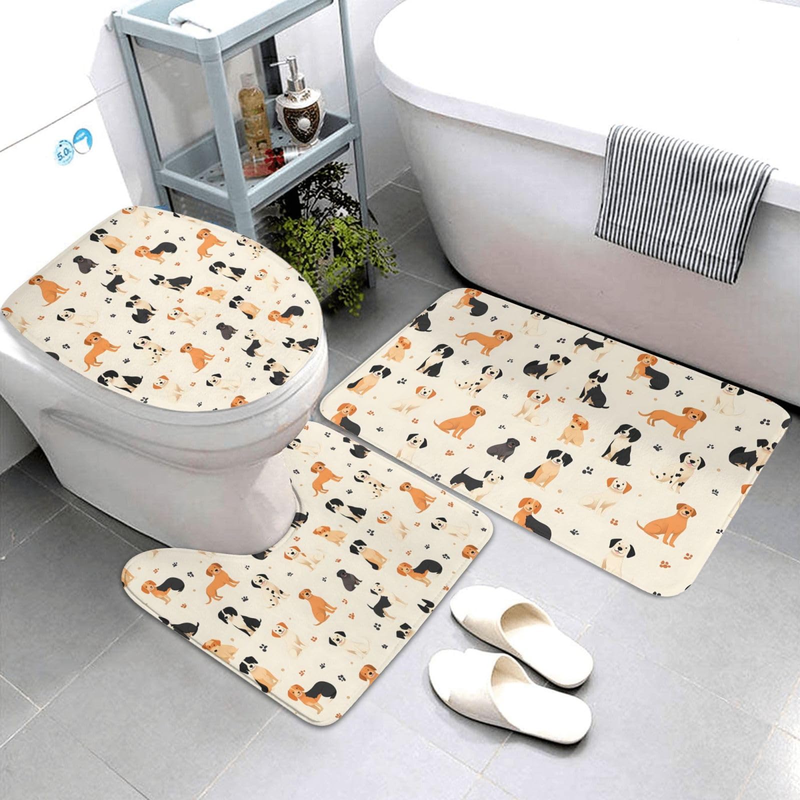 Tapis de bain lavables en U lot de 3 pour éviter les glissades et sols mouillés