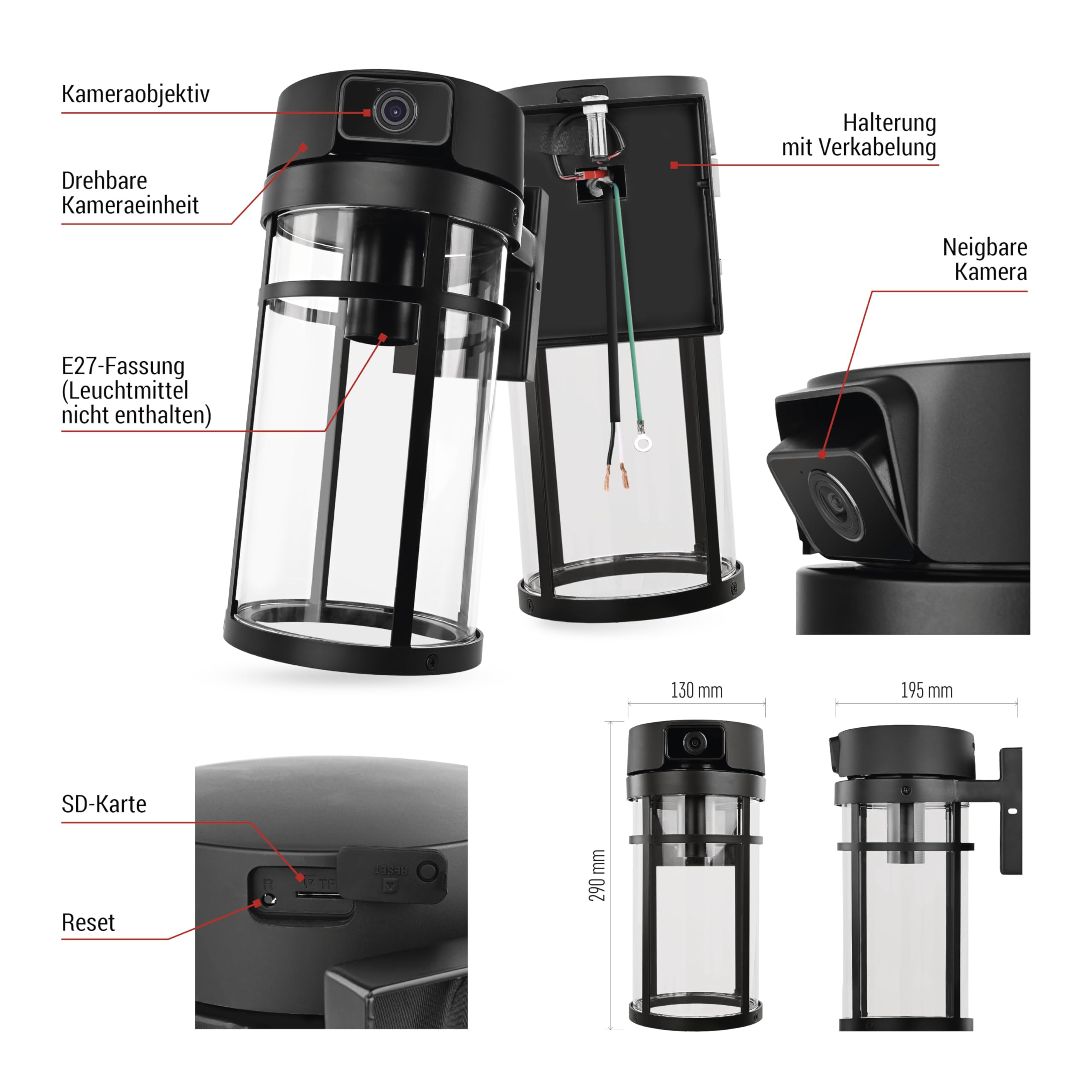 EMOS GoSmart - Smarte Außenkamera mit WLAN & Licht, 4MP 2,5K Überwachungskamera - drehbar mit Bewegungserkennung, Nachtsicht bis 10 m, 2-Wege-Audio - für E27-Lampe - IP44 - Tuya/GoSmart App - schwarz