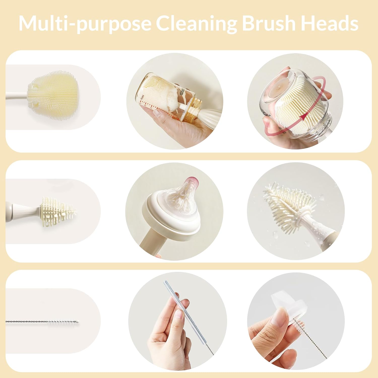 Baby Bottle Brush Kit with Push-Press Bubble and Drying Rack for Bottle Cleaning, Bendable Bottle Cleaner Brush for Baby Bottles, Breast Pumps, Nipples, Straws and More. Perfect for Home&Travel (Pink)