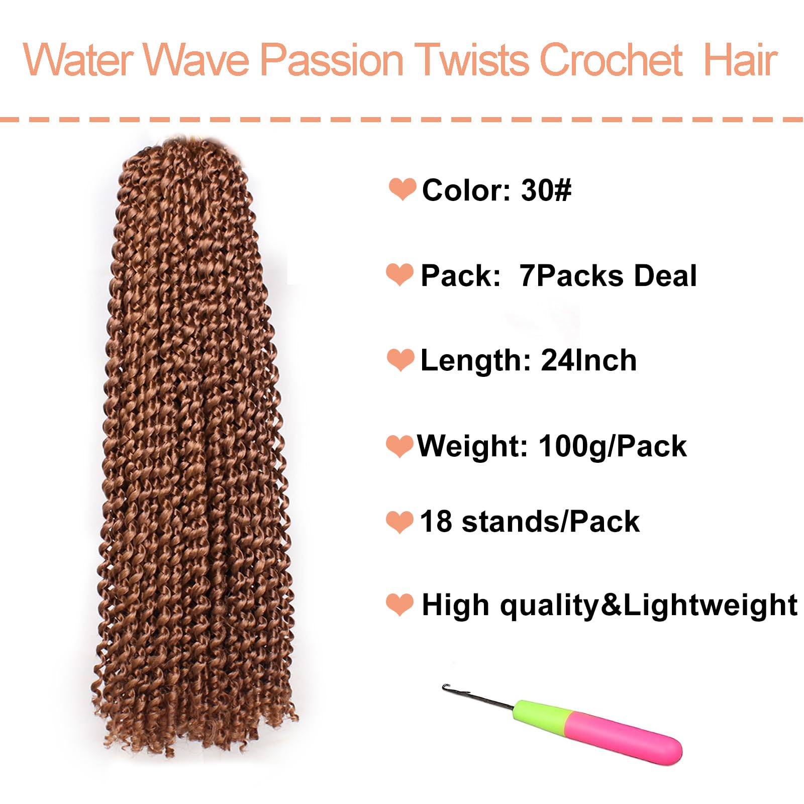 Mscat Passion Twist 24 Inch 7 Pack Brown Water Wave Curly Braiding Spring Twist for Butterfly Locs Crochet Braids 30# Synthetic Hair Extension - Image 2