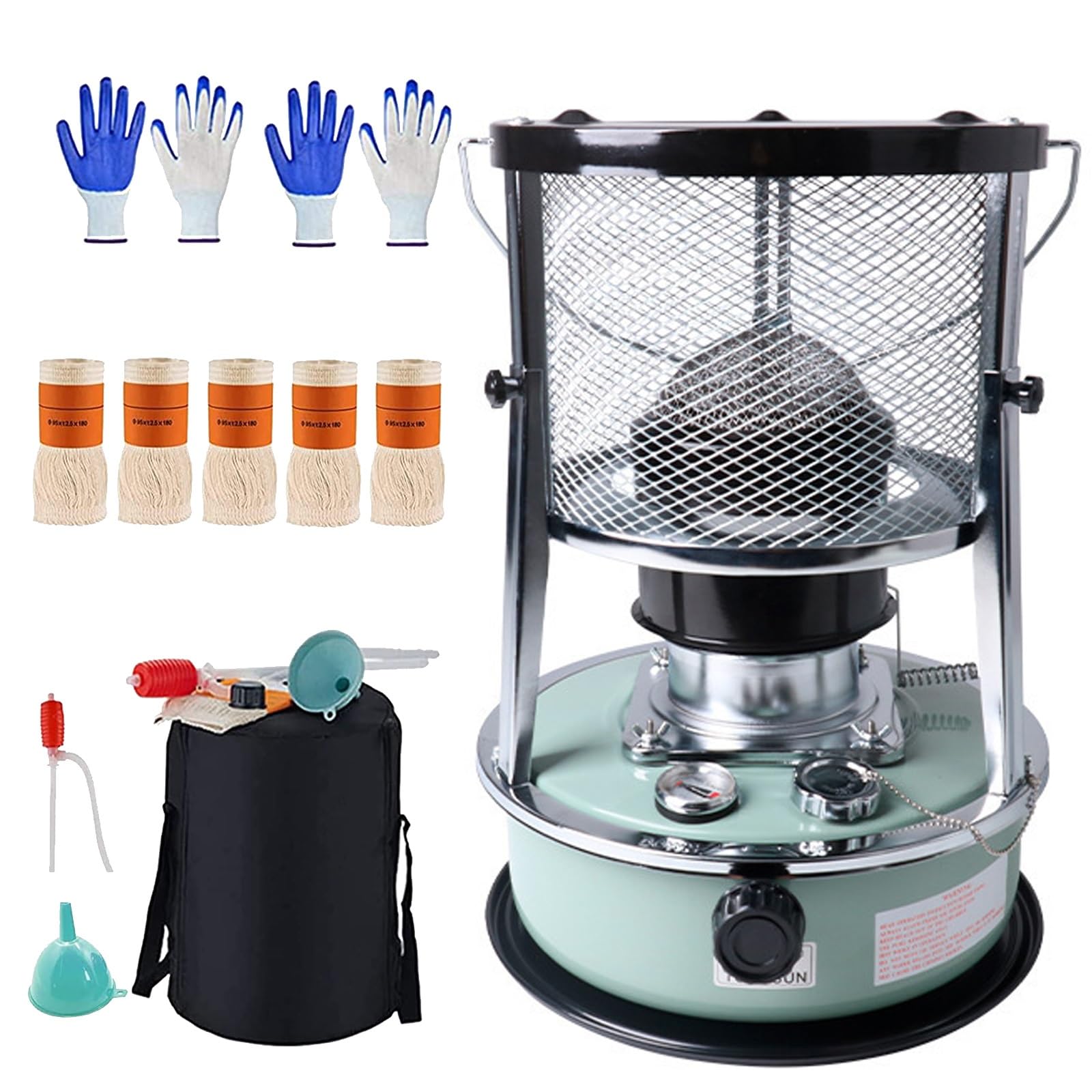 4.5L Petroleumofen für Innenräume, Petroleumheizung mit Löschautomatik, Petroleum Heizung Ohne Strom Petroliumheizer für Outdoor Camping(Green)