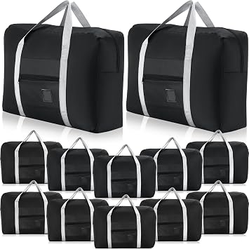 12 Pcs Foldable Travel Bags Bulk Duffel Bag Tote, Black