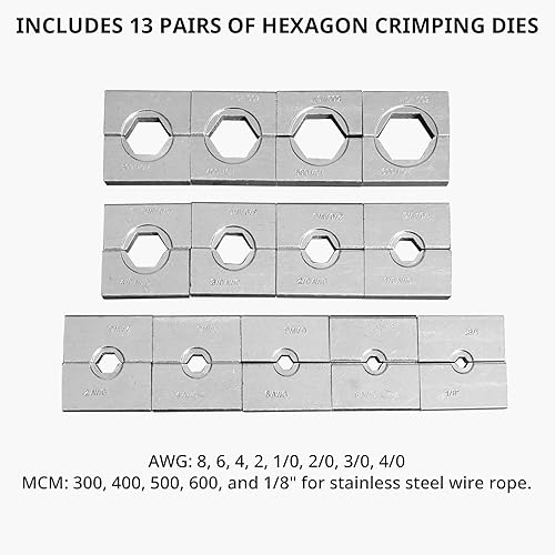 Miniatura 3 de Herramienta de prensado hidráulico de 16 toneladas, rango de 9 AWG a 600 MCM, crimpadora hidráulica con 13 pares de troqueles para cable hidráulico,