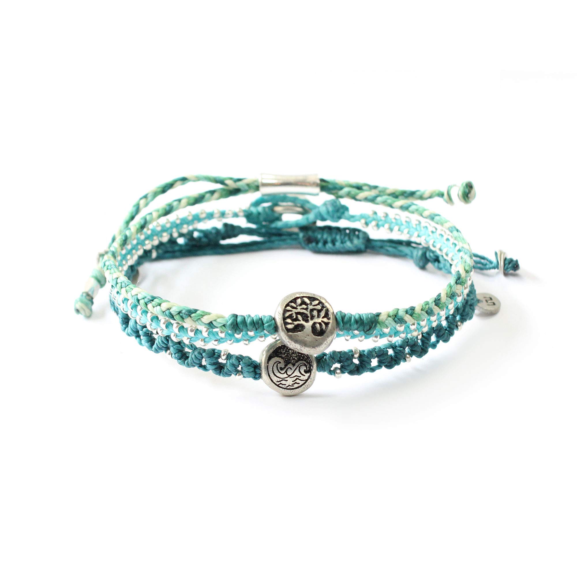 WakamiNew World Handmade Boho Friendship Bracelets Set of 3 | Braided Indie Bracelets for Women and Men | Handmade by Artisans, Waterproof Waxed Thread, Glass Beads, Sliding and Button Closure