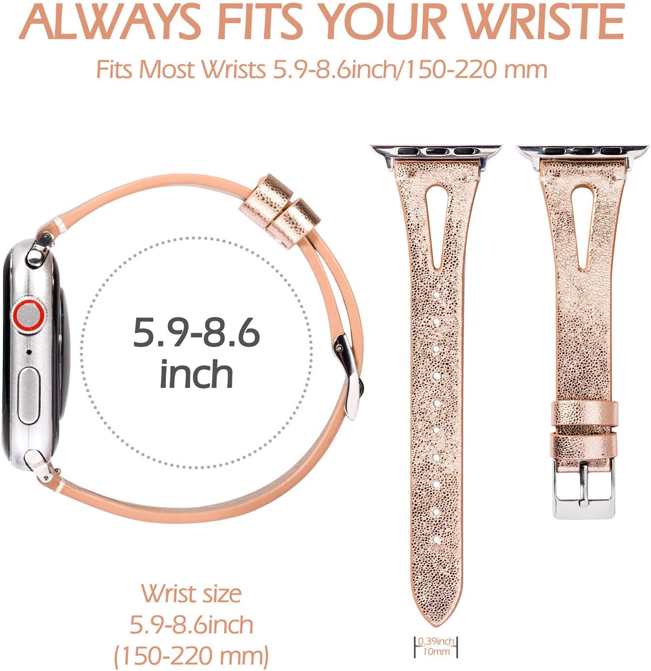 Wearlizer Rosegold Leather Compatible with Apple Watch Bands 38/40/41/42mm for iWatch SE Women Men Leather Strap Triangle Hole Replacement for iWatch Series 11 10 9 8 7 6 5 4 3 SE/Ultra 3/Sports - Image 7