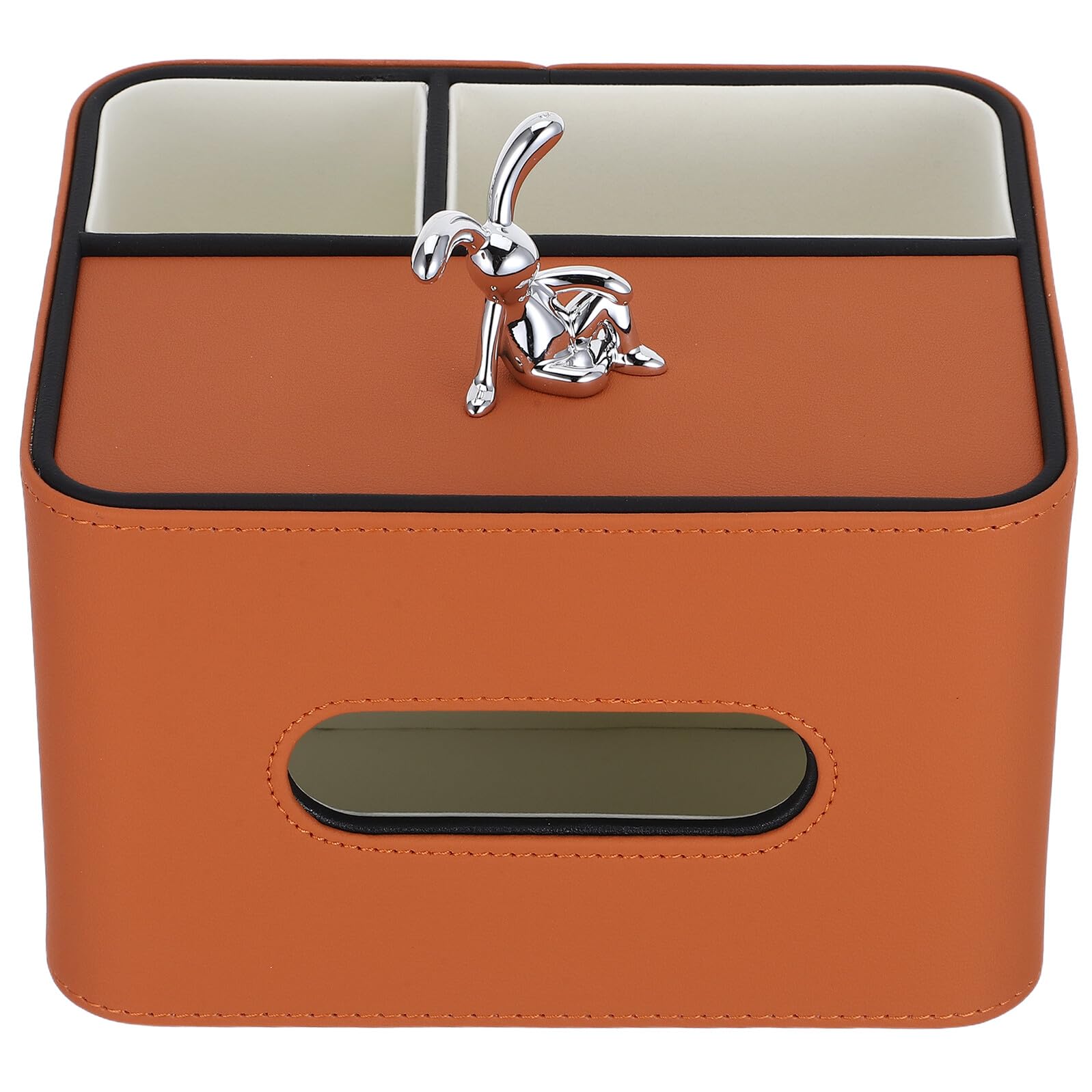 Boîte à mouchoirs de table en cuir PU orange 19,5x16,5x12 cm et organiseur multifonction