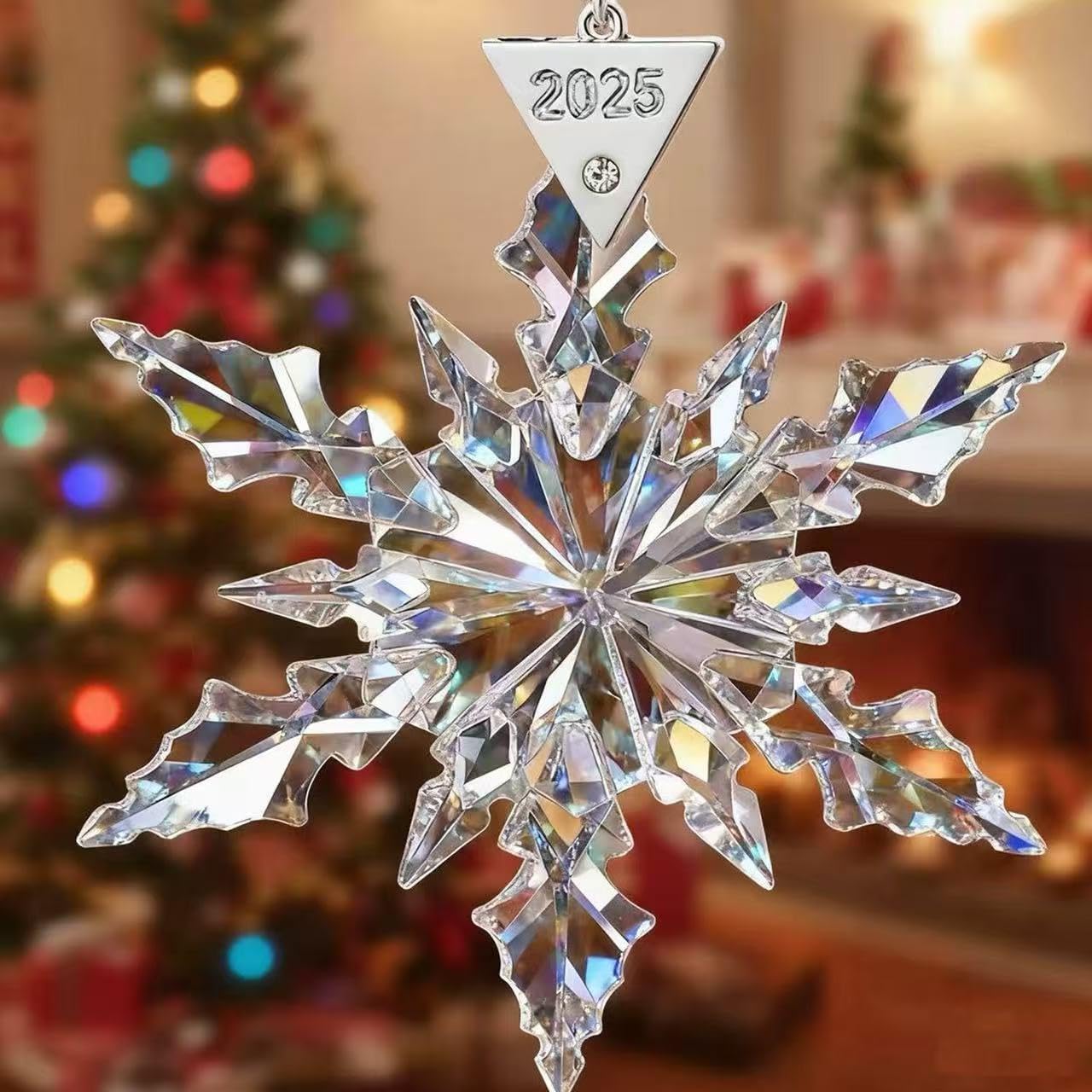 2025 Annual Christmas Ornaments Crystal Snowflake Star - Christmas Tree Ornaments Pendant Crystal Sun Catcher Home Hanging Decor (White 2025) - Image 3
