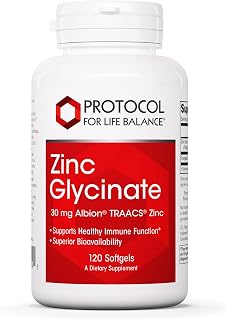 Protocol Zinc Glycinate 30mg - with Albion Traacs Zinc - Zinc Glycinate Supplement - Immune System Support* - Keto Friendly & Dairy Free - 120 Softgels
