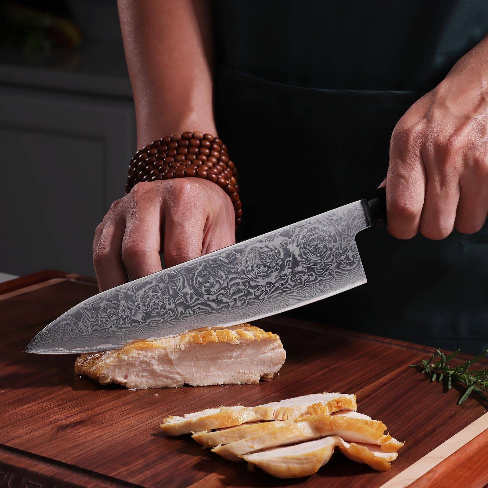 FINDKING 8 Inch Japanese Professional Chef Knife, Damascus Kitchen Blade for Sharp, Sturdy Cuts & Daily Cooking (BLACK-ROSE Series) — Amazon image 7