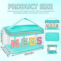 Vista 2 de Iqimott Bolsa clara de las drogas de MEDS del bolso del remiendo de la letra de la chenilla, bolso cosmético portátil preppy, JK-Verde-Meds