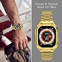 Vista 51 de MioHHR Correa de reloj de acero inoxidable con funda compatible con Apple Watch Ultra 3 2 1 (1.732 pulgadas), correa resistente con cubierta Negro