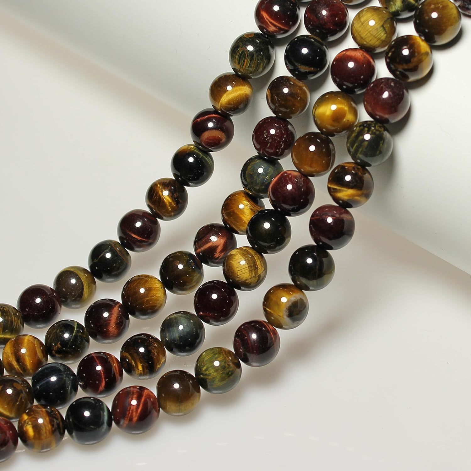 MJDCB Natural Stone Beads 8mm 43pcs Round Three Color Tiger's Eye Loose Gemstone Bead Charms for Jewelry Making Bracelet Necklace Earring Pendant - Image 6