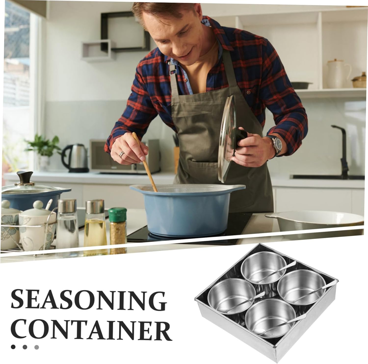 Garneck 1set Stainless Steel Condiment Organizer Set Compartments Removable Spice Containers for Kitchen Seasoning Storage for Cooking and Entertaining