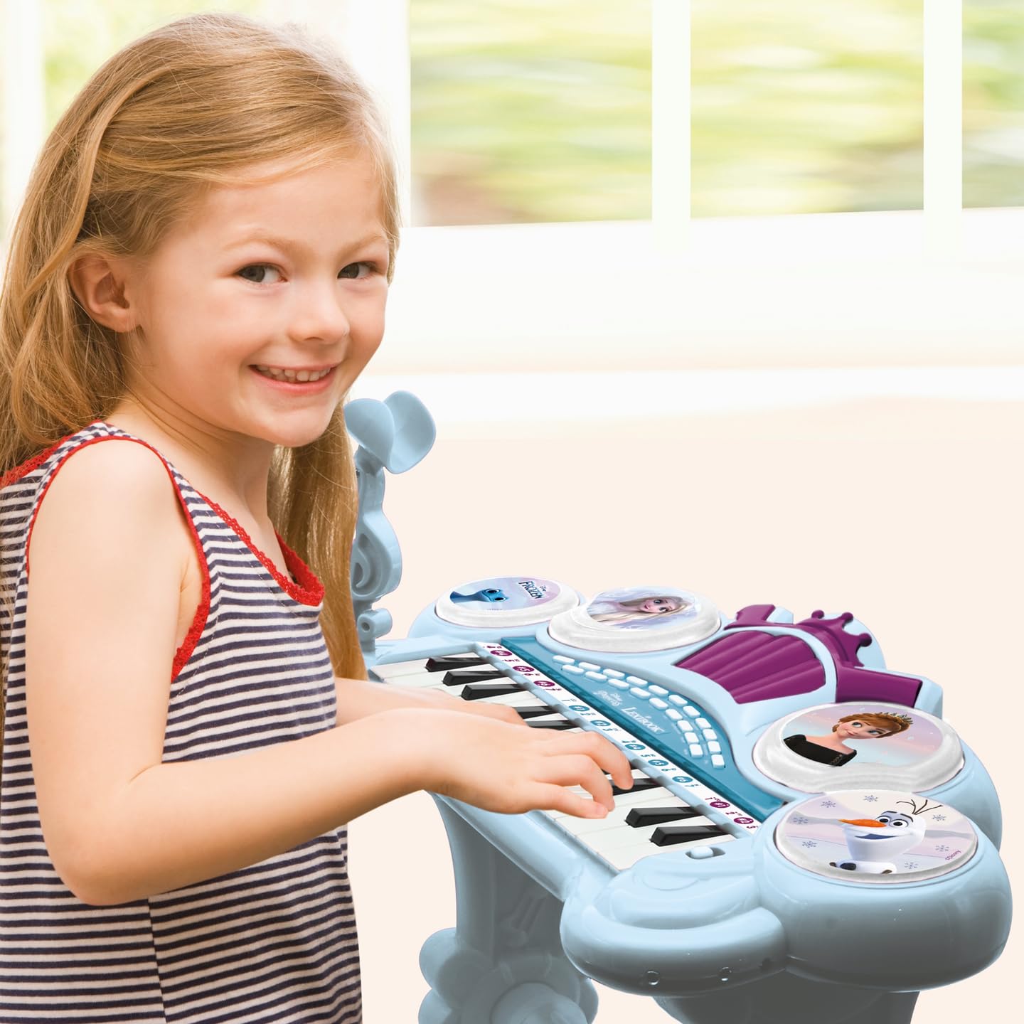 Lexibook, Frozen, Teclado electrónico con Asiento, micrófono, Reproductor MP3, Efectos de Sonido, melodías de demostración, Azul/Morado, K707FZ