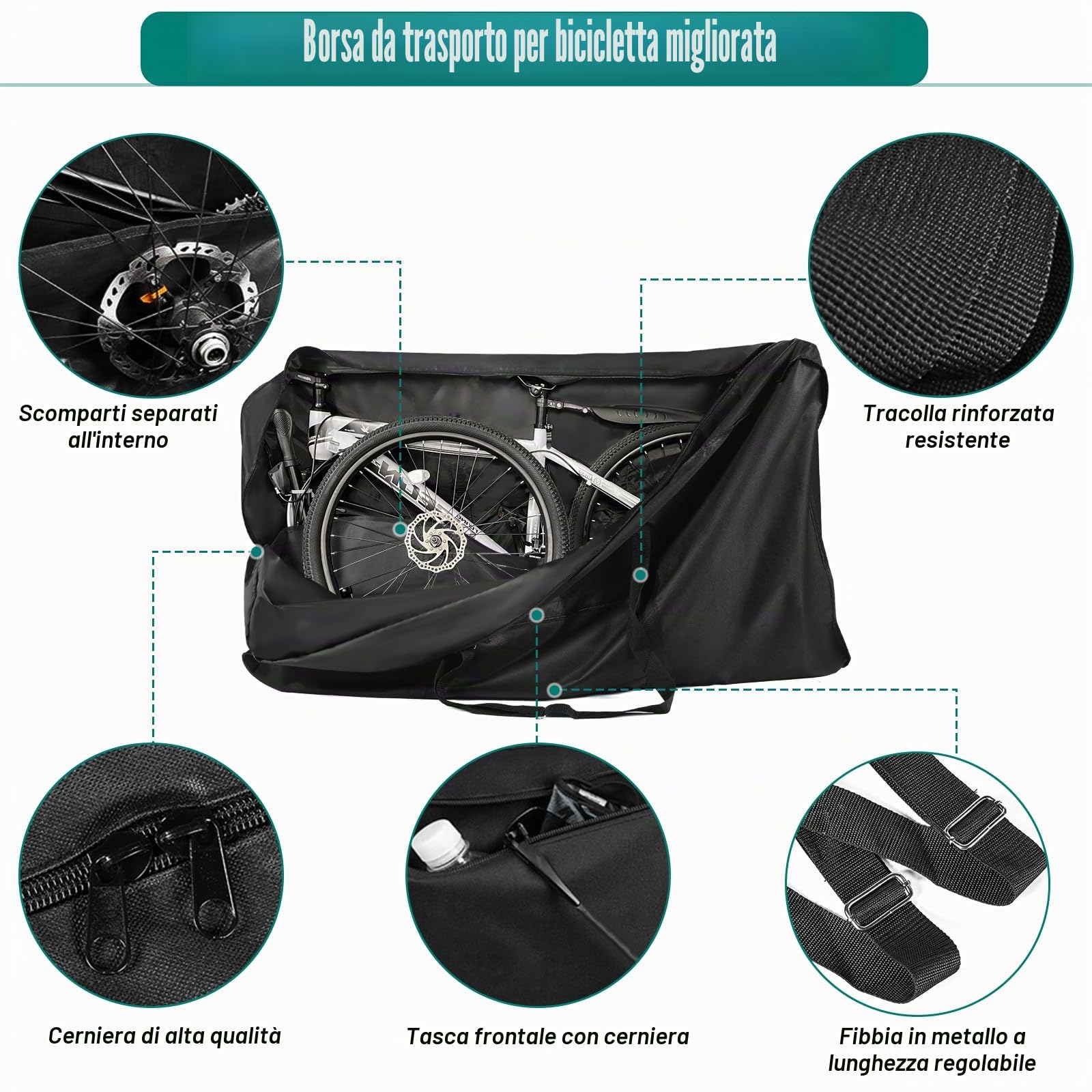 Borsa per il trasporto della bicicletta, 24-29 pollici, robusta 900D, impermeabile, con tracolla, mountain bike, bici da strada e bici pieghevole