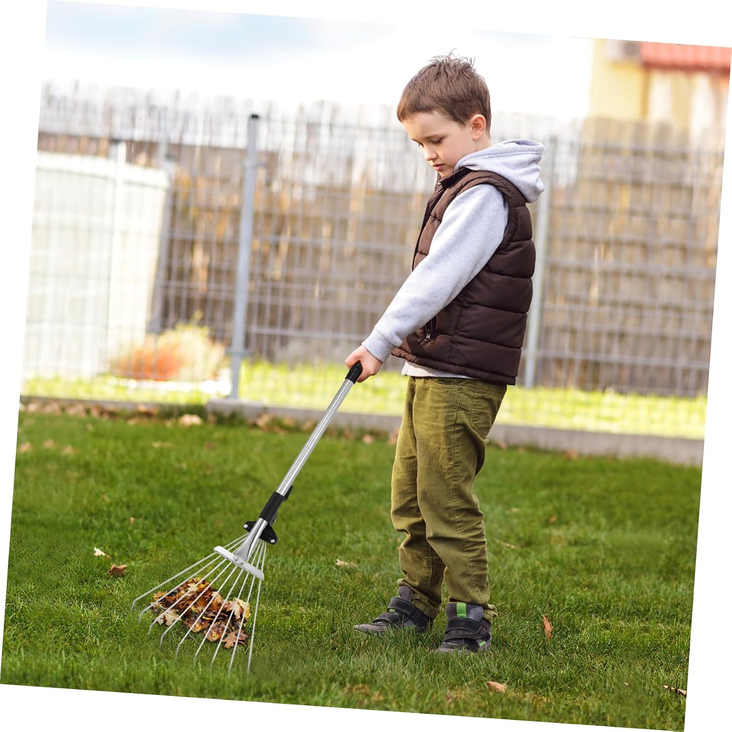 TOYANDONA Garden Rake Garden Leaf Rake Leaf , Adjustable Telescopic Folding Expandable Metal for Lawn Yard Yard Lawn Accessories image 4