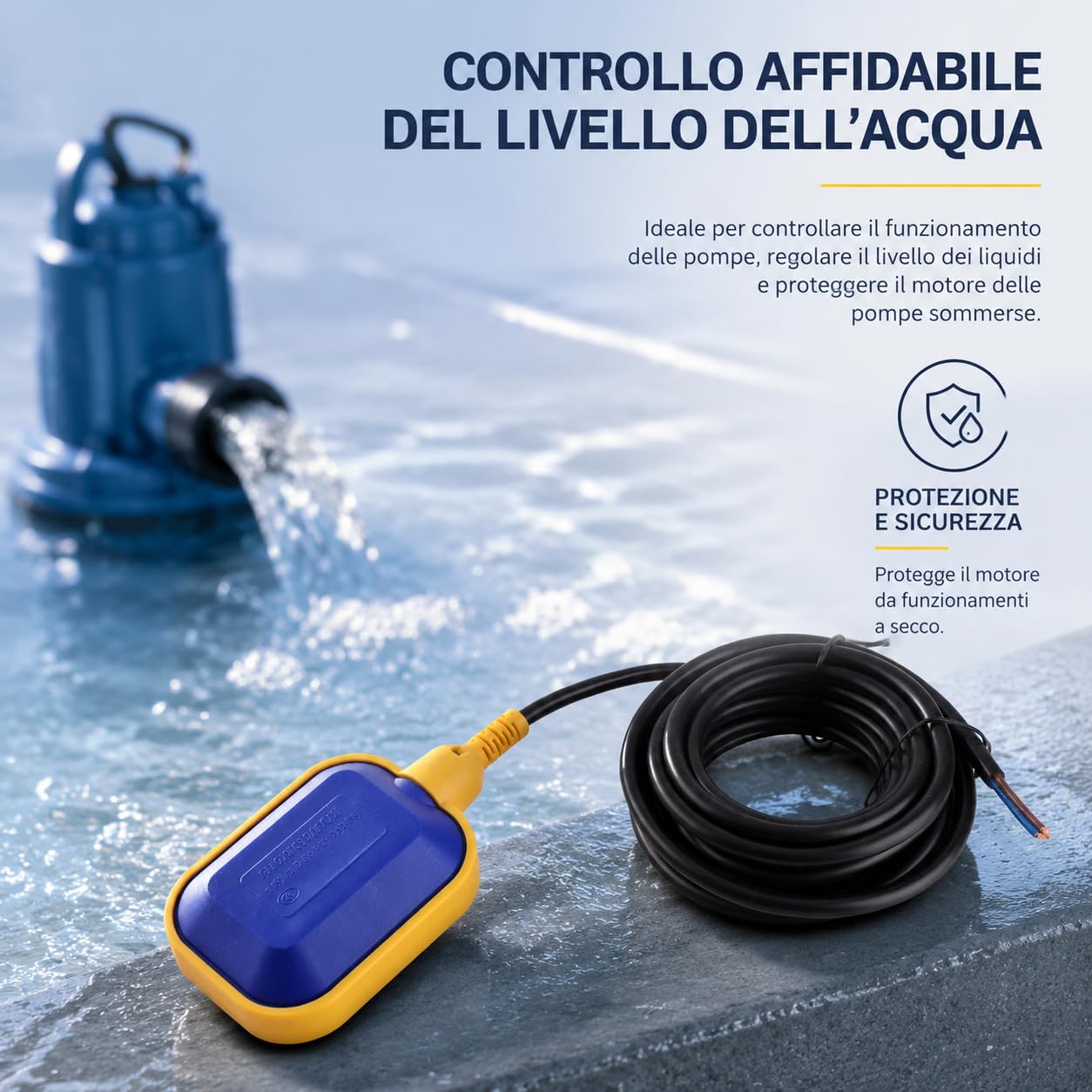 Ausla Interruttore a galleggiante con cavo da 5 metri, 220V 15(8) A, Controllo automatico pompe sommerse, Sensore livello acqua per serbatoi e piscine