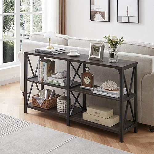 Miniatura 50 de LVB Mesa de sofá rústica, mesa consola de granja para sala de estar, mesa de entrada de pasillo con almacenamiento, mesa de entrada para vestíbulo,