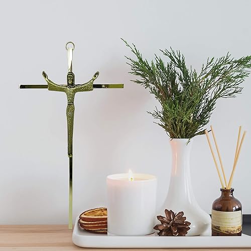 Miniatura 4 de Needzo Decoración católica para el hogar, crucifijo resucitado en tono dorado, decoración para colgar en la pared, regalo de inauguración de la
