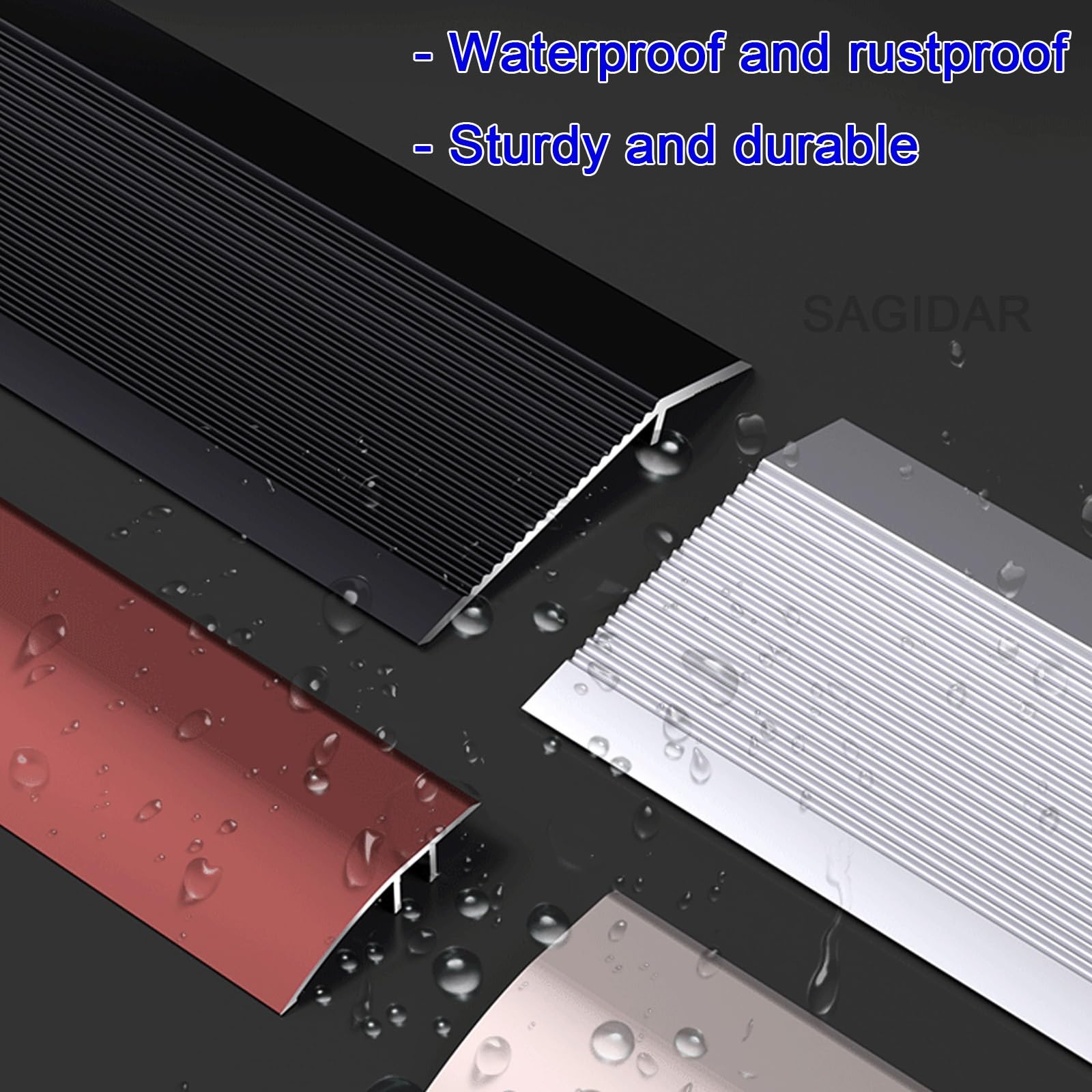 SAGIDAR Bandes De Transition De Seuil Robustes en Aluminium, Rampe D'entrée De 10 Cm De Large, Surface Lisse, Rail De Transition Raccordement D'espace, pour Bois À Moquette/stratifié À Carrelage