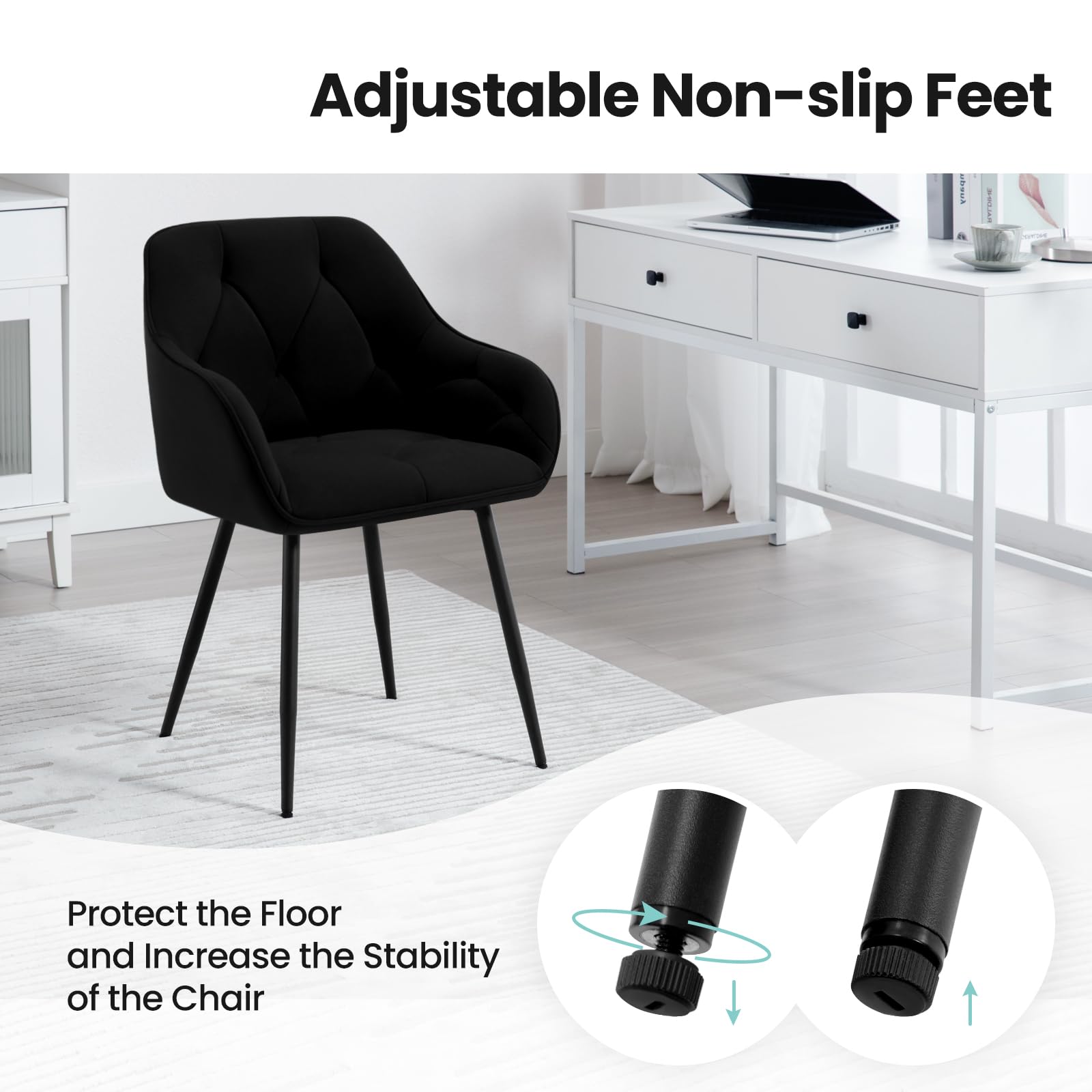WOLTU Set di 6 Sedie da Pranzo con Braccioli e Schienale, Sedie Cucina Moderna in Velluto, Poltrone da Salotto con Gambe in Metallo, Sedie ergonomiche per Ufficio, Bar, Nero,