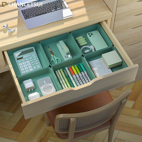 Miniatura 7 de Juego de 6 organizadores de cajones apilables de 6.6 x 6.6 pulgadas, organizadores cuadrados de plástico para cajones de tocador y contenedores de