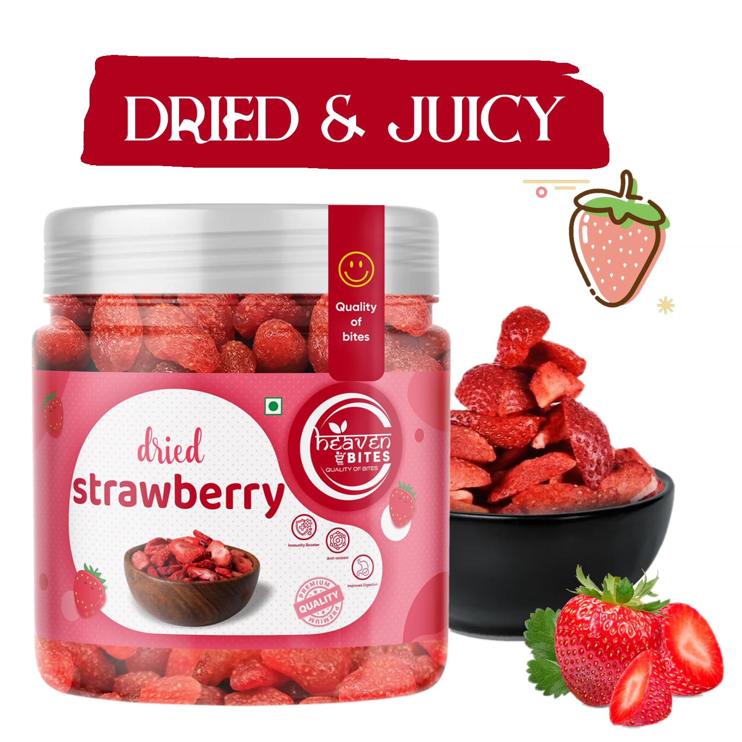 Heaven Bites Dried Strawberry 1000 GM| Wholesome and Natural Stawberries | Plant Based Protein | 100% Natural Rich in Vitamins & Minerals Dehydrated Strawberries Dry Fruit Whole & Dry Strawberry - Image 4 thumbnail