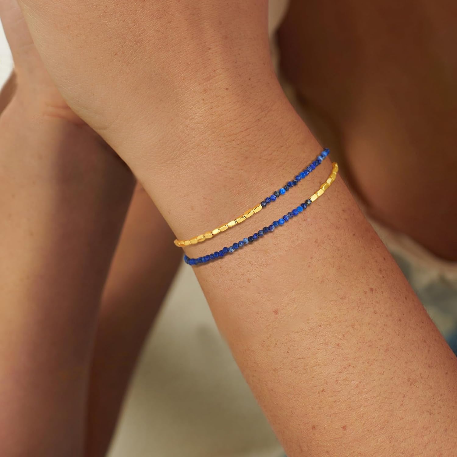 MTMY Gemstone Beaded Bracelets for Women,14K Gold Plated Layered Mixed Natural Stone Beads Chain Bracelets Handmade Jewelry - Image 3