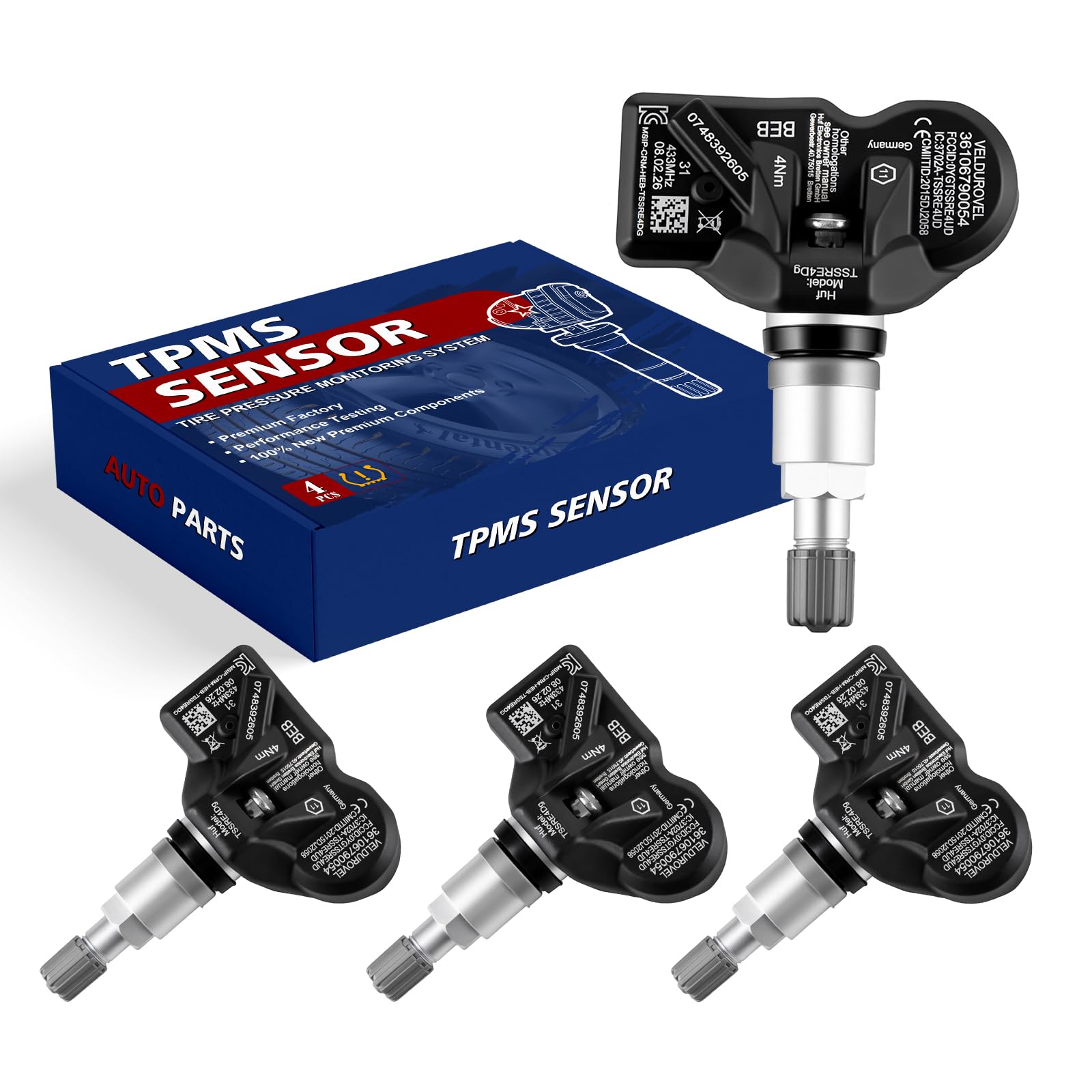 Pre-Programmed Tire Pressure Monitoring Sensor Fit for BMW | X1 X3 X5 Z4 128i 135i 320i 335i 528i 535i 550i 640i 650i 740i 750i & Mini Cooper 2010-2014 4PCS 433MHz Replace OE-36106790054